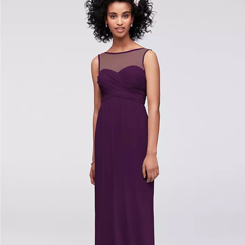 David’s Bridal Plum Bridesmaid Illusion Neckline Sweetheart Floor length Dress